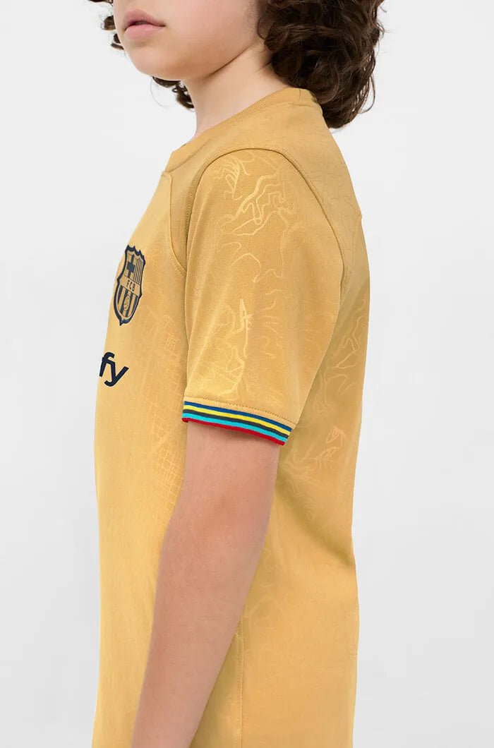Nike 2022-23 FC Barcelona Youth Away Jersey - Club Gold-Obsidian
