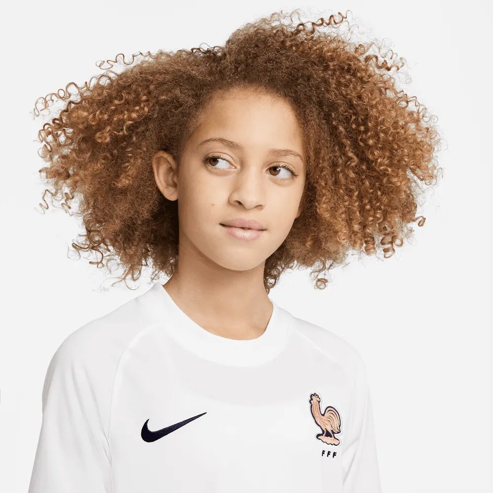 Nike 2022-23 France Away Youth Jersey White-Pink Glaze-Blue (Detail 1)