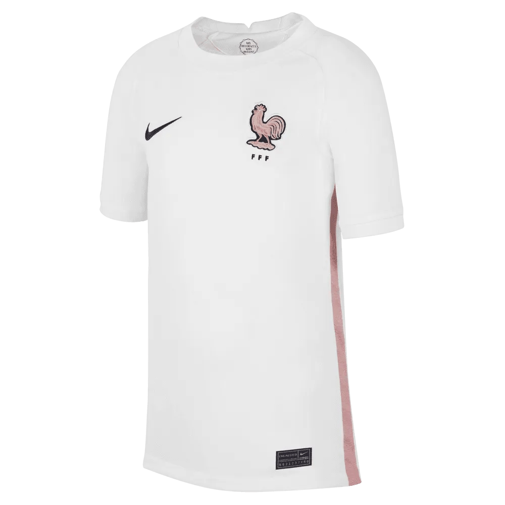Nike 2022-23 France Away Youth Jersey White-Pink Glaze-Blue (Front)