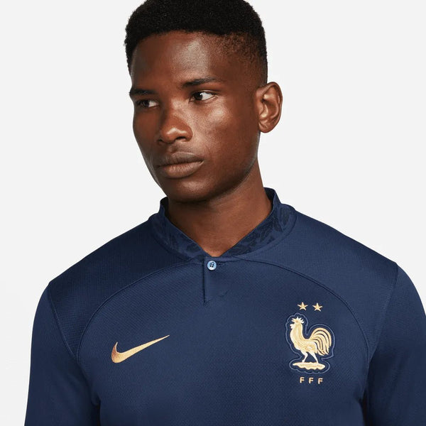 Nike 2022-23 France Home Long Sleeve Soccer Jersey Navy-Gold