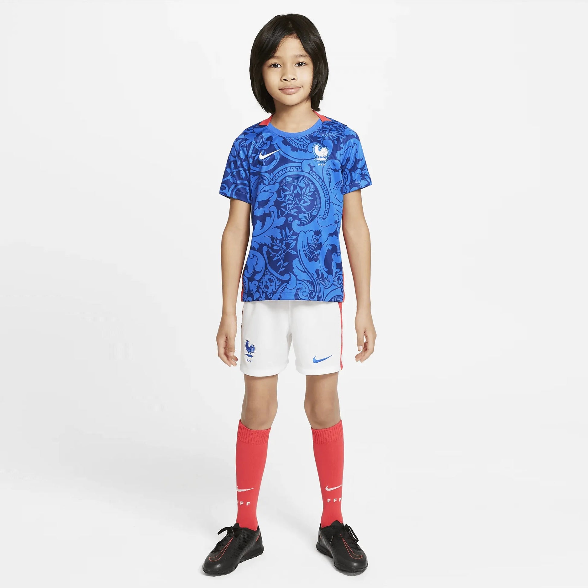 Nike 2022 France Kids' Mini Kit - Blue-White (Model - Front)