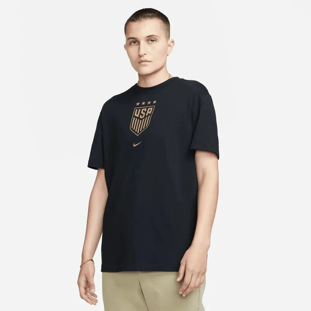 Nike 2023-24 USA Women's 4 Star Crest Tee Black-Gold (Model - Front)