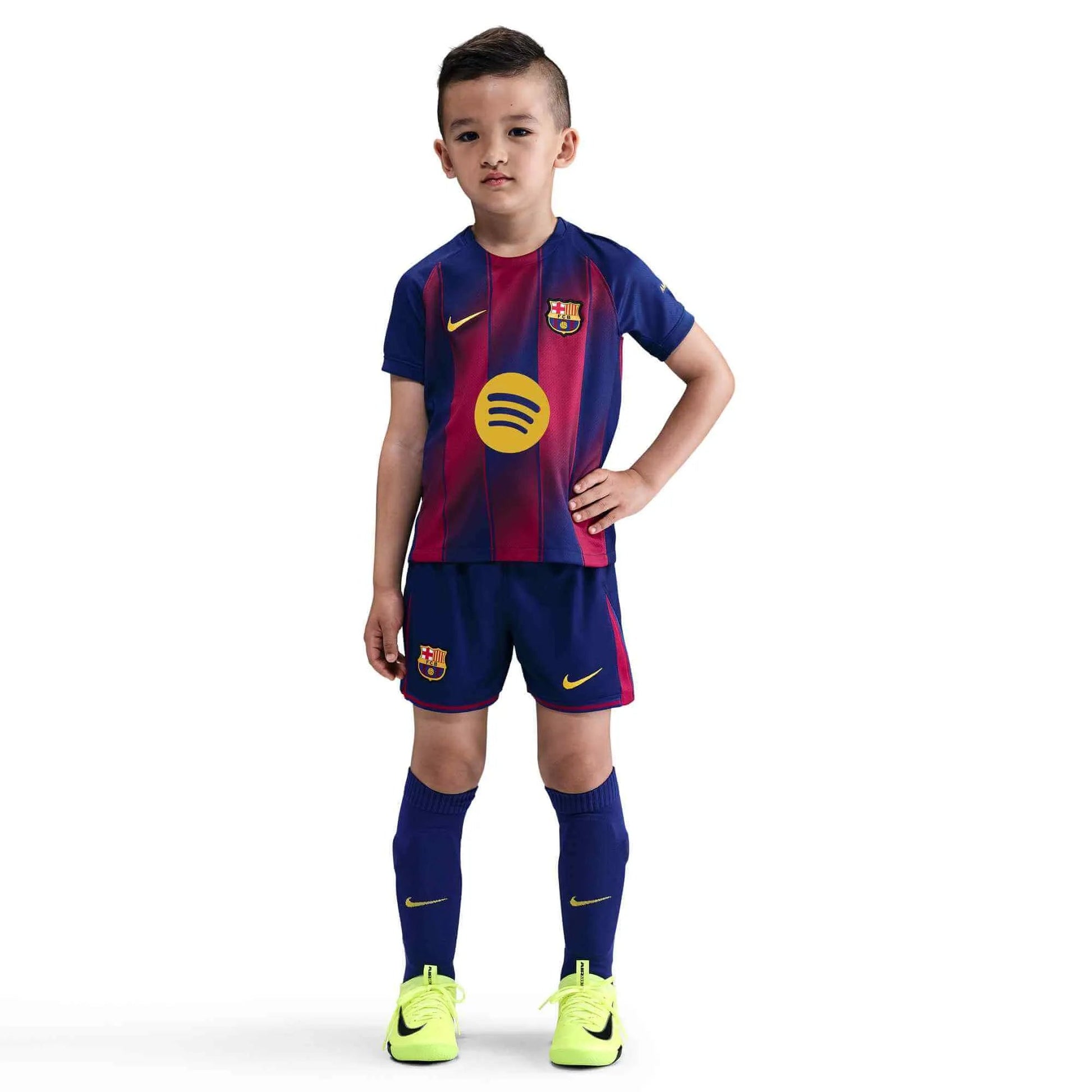 Nike 2025-26 Barcelona Little Kids' Stadium Home Kit (Model - Front)