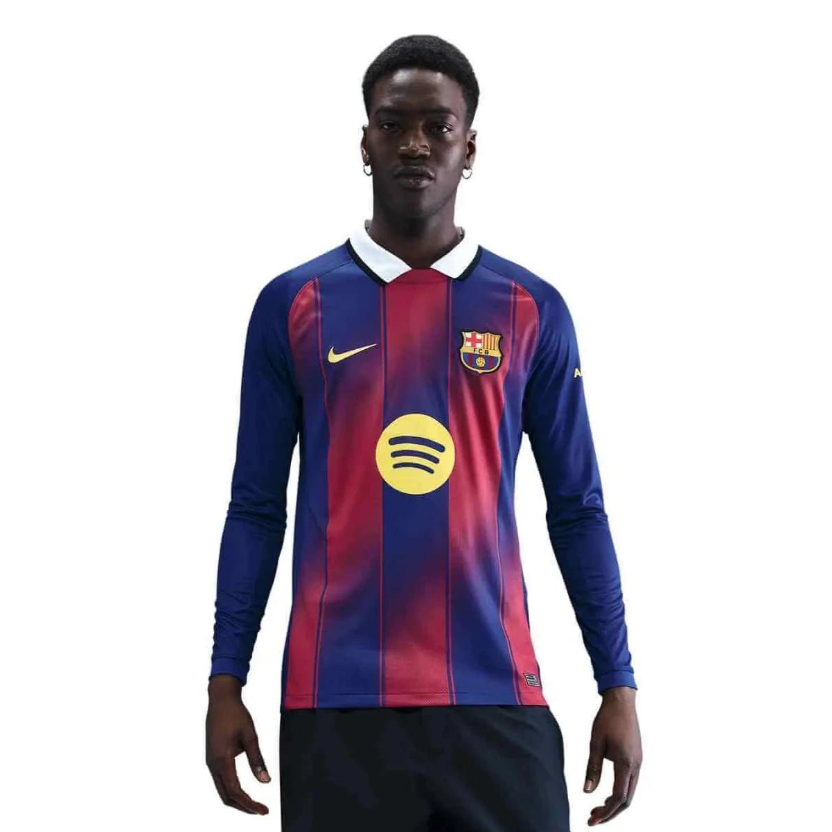 Nike 2025-26 Barcelona Men's Stadium Home Long-Sleeve Soccer Jersey (Model - Front)
