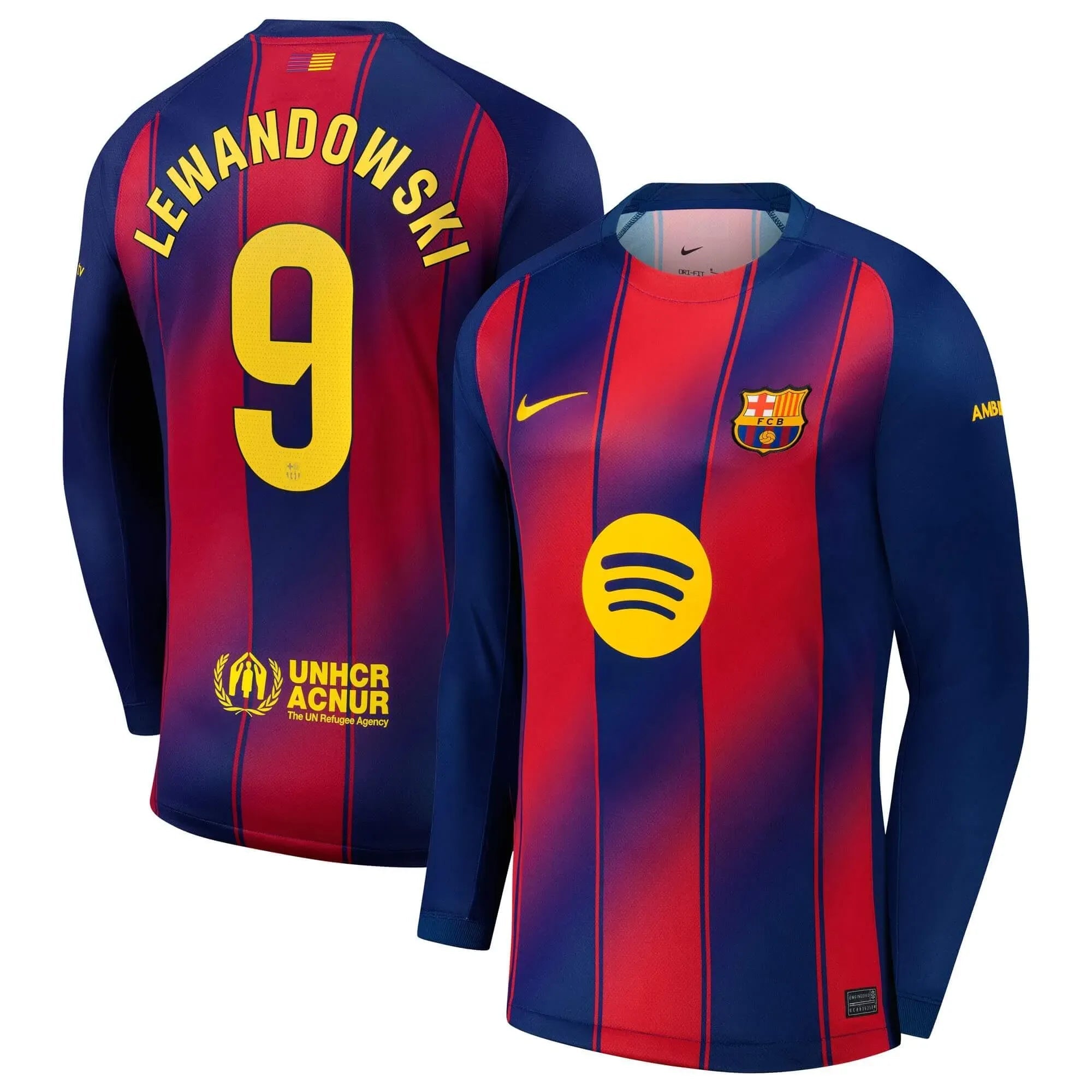 Nike 2025-26 Barcelona Men's Stadium Home Long-Sleeve Soccer Jersey (Lewandowski)