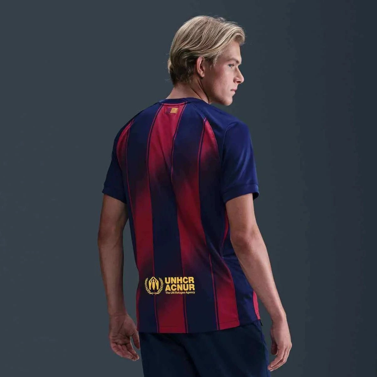 Nike 2025-26 Barcelona Men's Stadium Home Soccer Jersey (Model - Back)