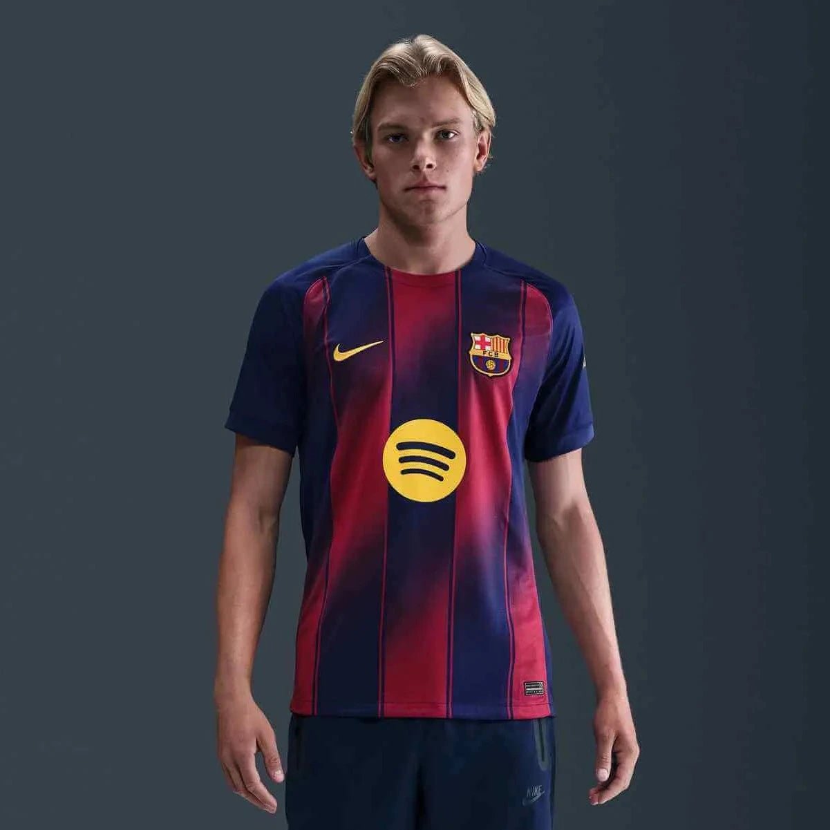 Nike 2025-26 Barcelona Men's Stadium Home Soccer Jersey (Model - Front)