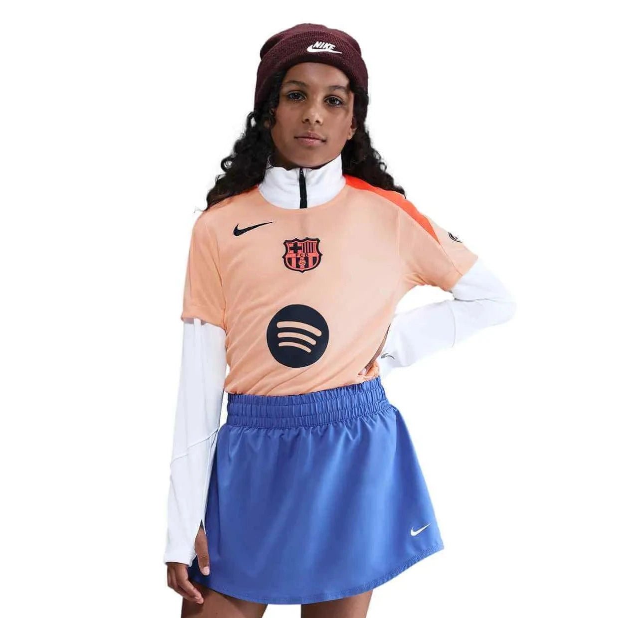 Nike 2025-26 Barcelona Youth DF Strike Top Crimson Tint-Bright Mango-Midnight Navy (Model - Front)