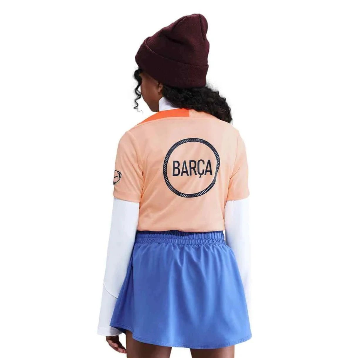 Nike 2025-26 Barcelona Youth DF Strike Top Crimson Tint-Bright Mango-Midnight Navy (Model - Back)