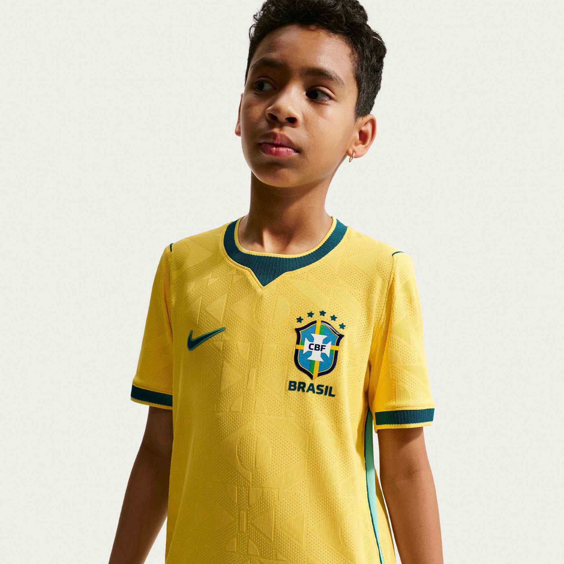 Nike 2026 Brazil Youth Authentic Home Soccer Jersey (Model 2 - Front)