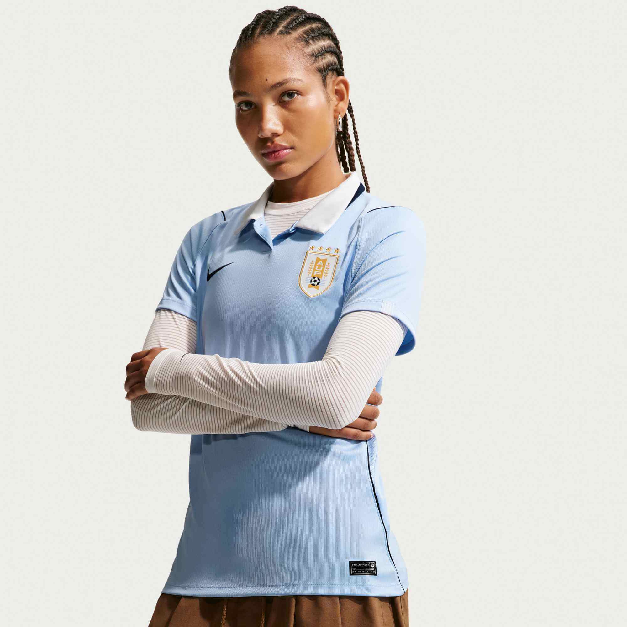 Nike 2026 Uruguay Women's Stadium Home Soccer Jersey (Model - Side)