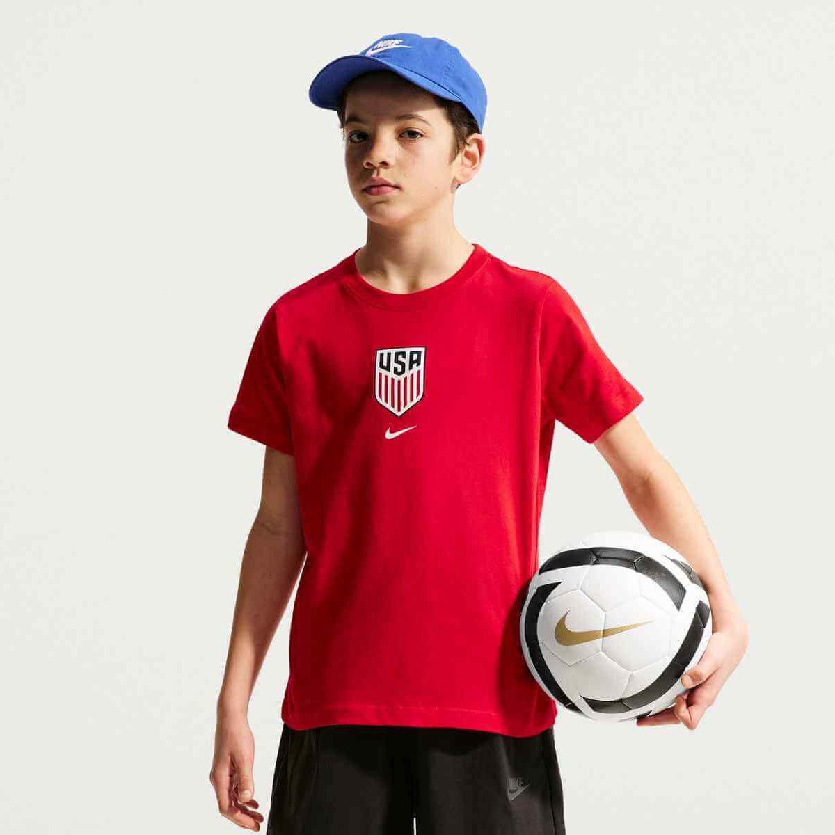 Nike 2026-27 USMNT Youth Crest Tee University Red (Model - Front)