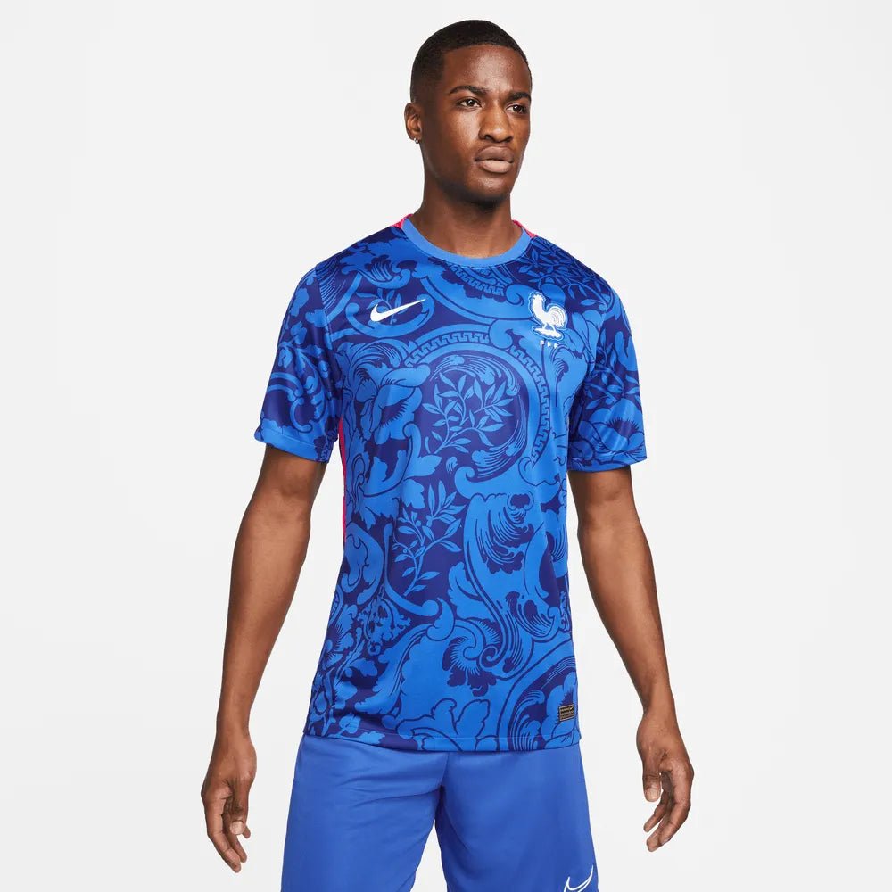 Nike France Women's EC22 (Men's Cut) Home Jersey - Hyper Cobalt-Siren Red (Model - Front)
