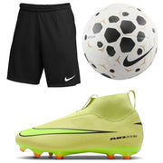 Nike JR Zoom Superfly Firm Ground Volt Cleats/Shorts/Ball Bundle