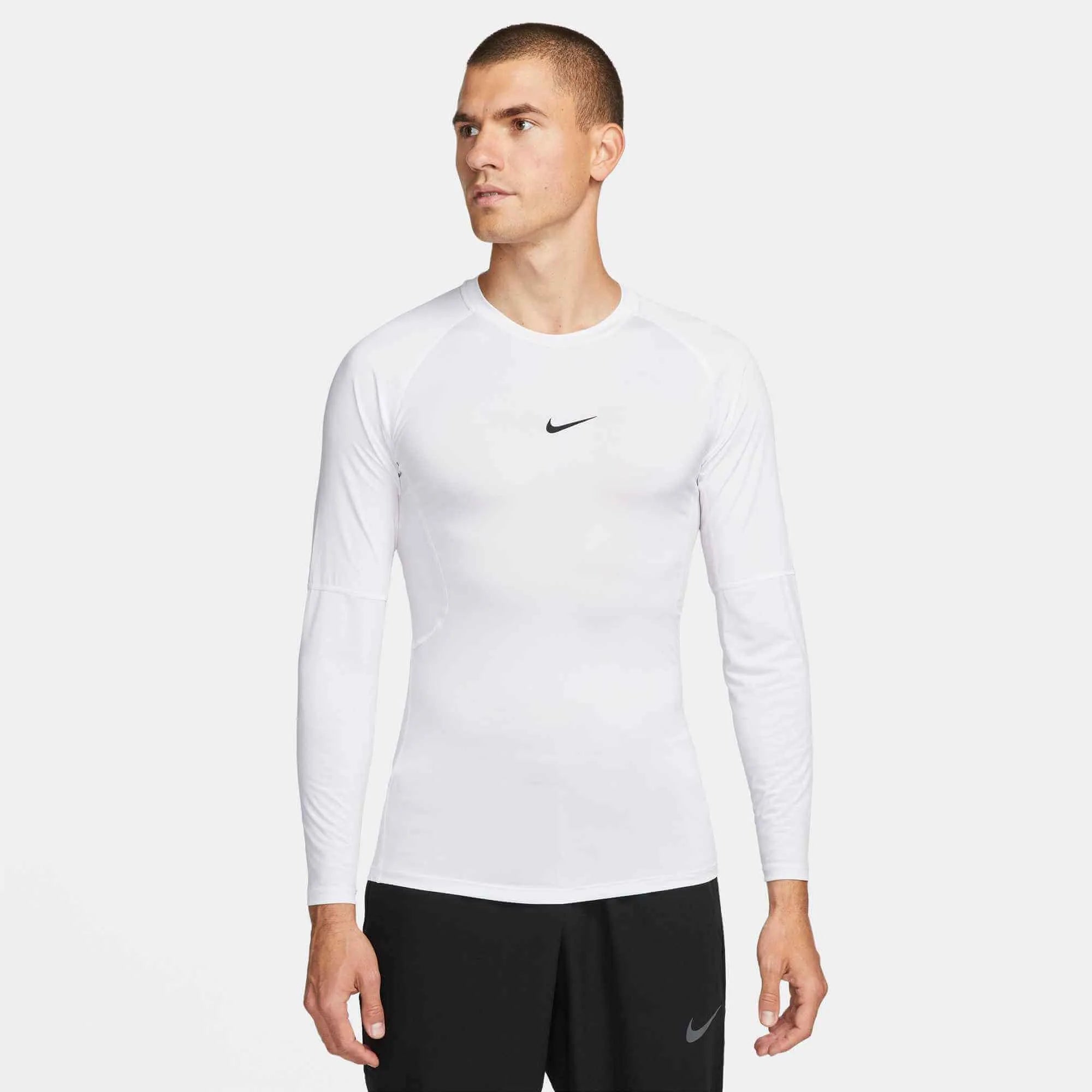 Nike Men's Pro Dri-Fit Tight Long-Sleeve Fitness Top White (Model - Front)