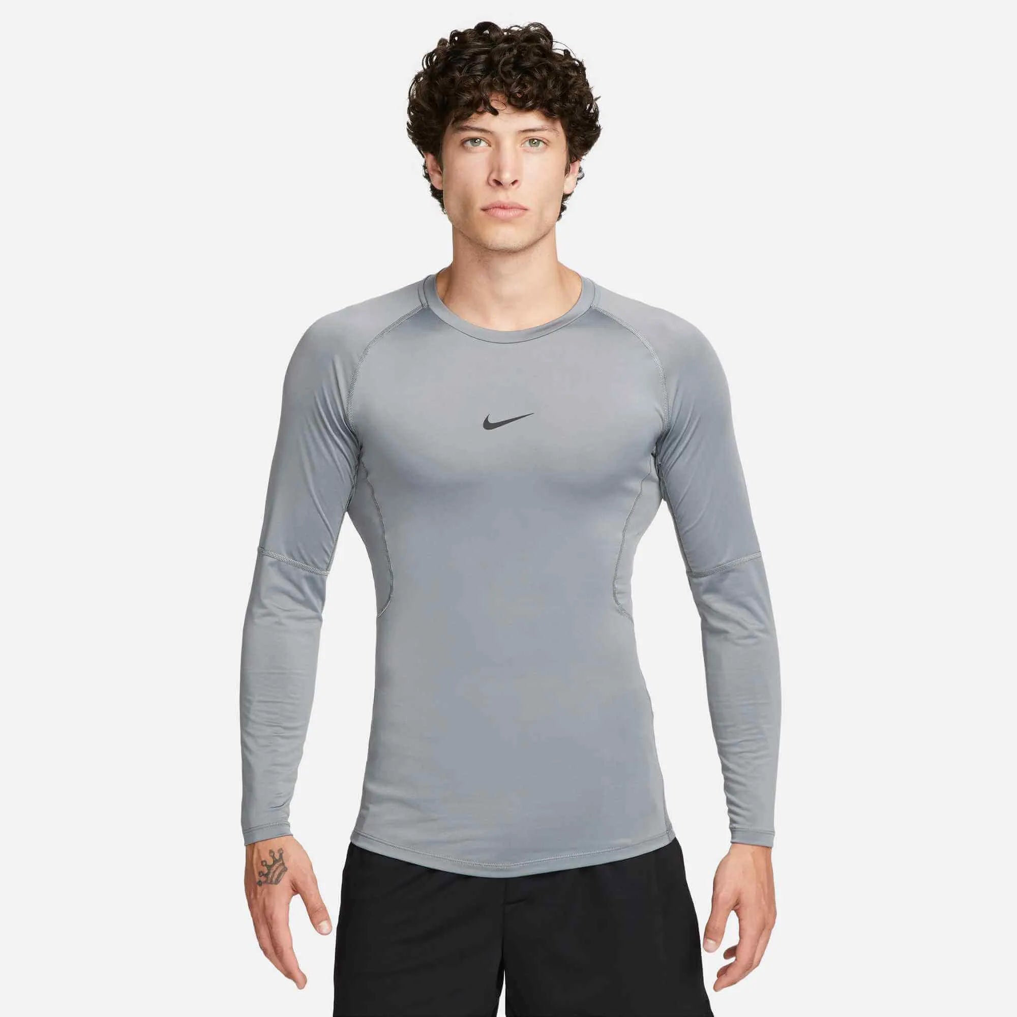 Nike Men's Pro Dri-Fit Tight Long-Sleeve Fitness Top Grey (Model - Front)