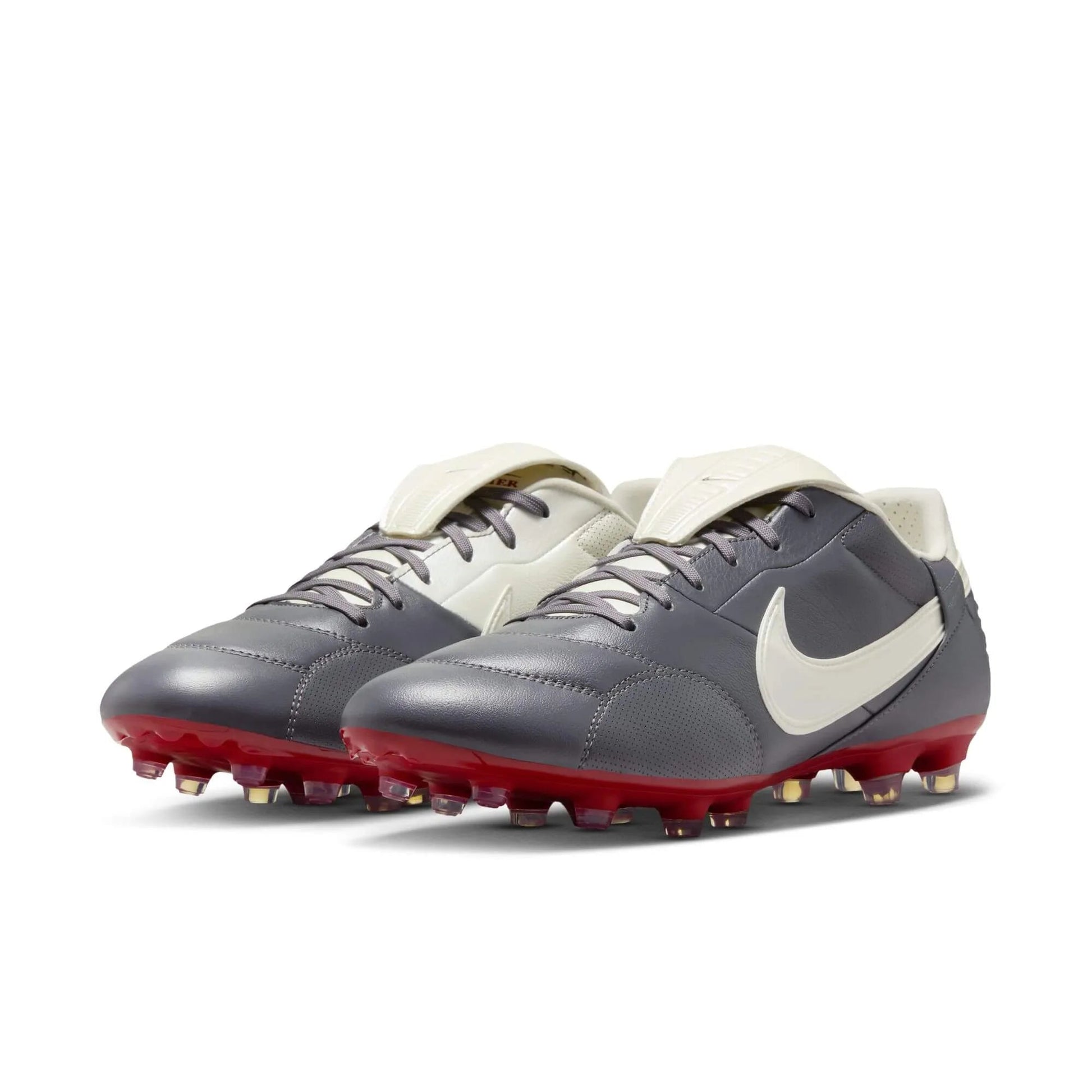 Nike Premier III Firm Ground Soccer Cleats Light Graphite/Varsity Red/Metallic Summit White (Pair - Lateral)