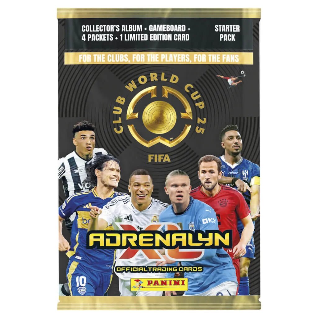 Panini 2025 Adrenalyn XL Club World Cup Trading Cards Starter Pack (Album, 24 Cards + LE) (Front)