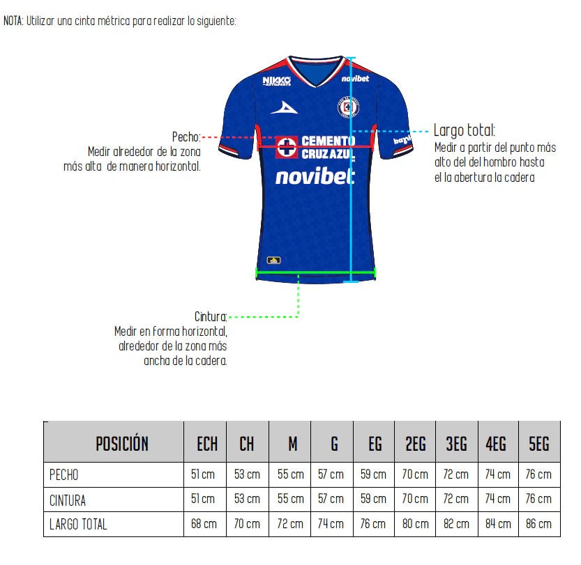 Pirma 2025-26 Cruz Azul Men's Stadium Home Soccer Jersey (Size Guide)