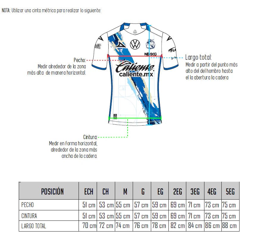 Pirma 2025-26 Puebla Men's Stadium Home Soccer Jersey (Size Guide)