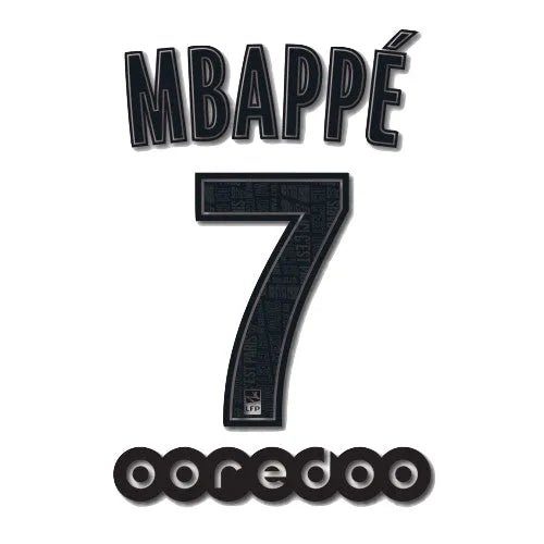 PSG 2019/20 Away Mbappe #7 Jersey Name Set
