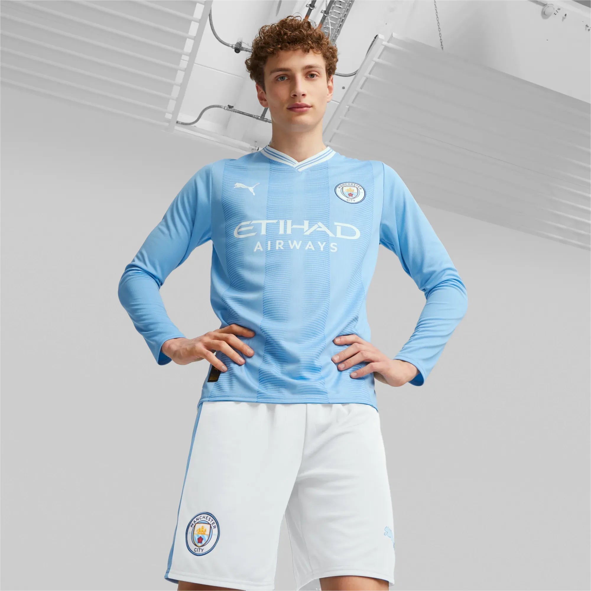Puma 2023-24 Manchester City Men's Stadium Home Long-Sleeve Jersey