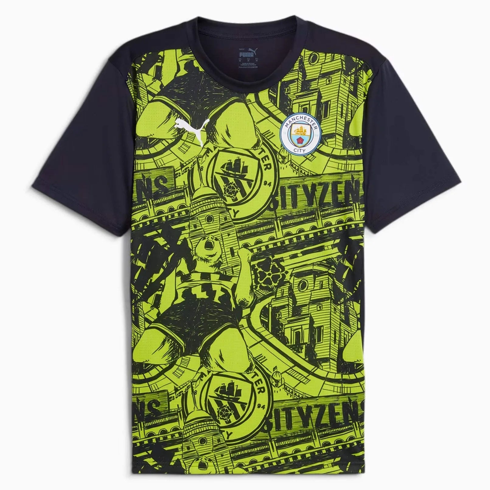 Puma 2024-25 Manchester City Men's Pre-Match Jersey Yellow Glow-Magic Blue (Front)