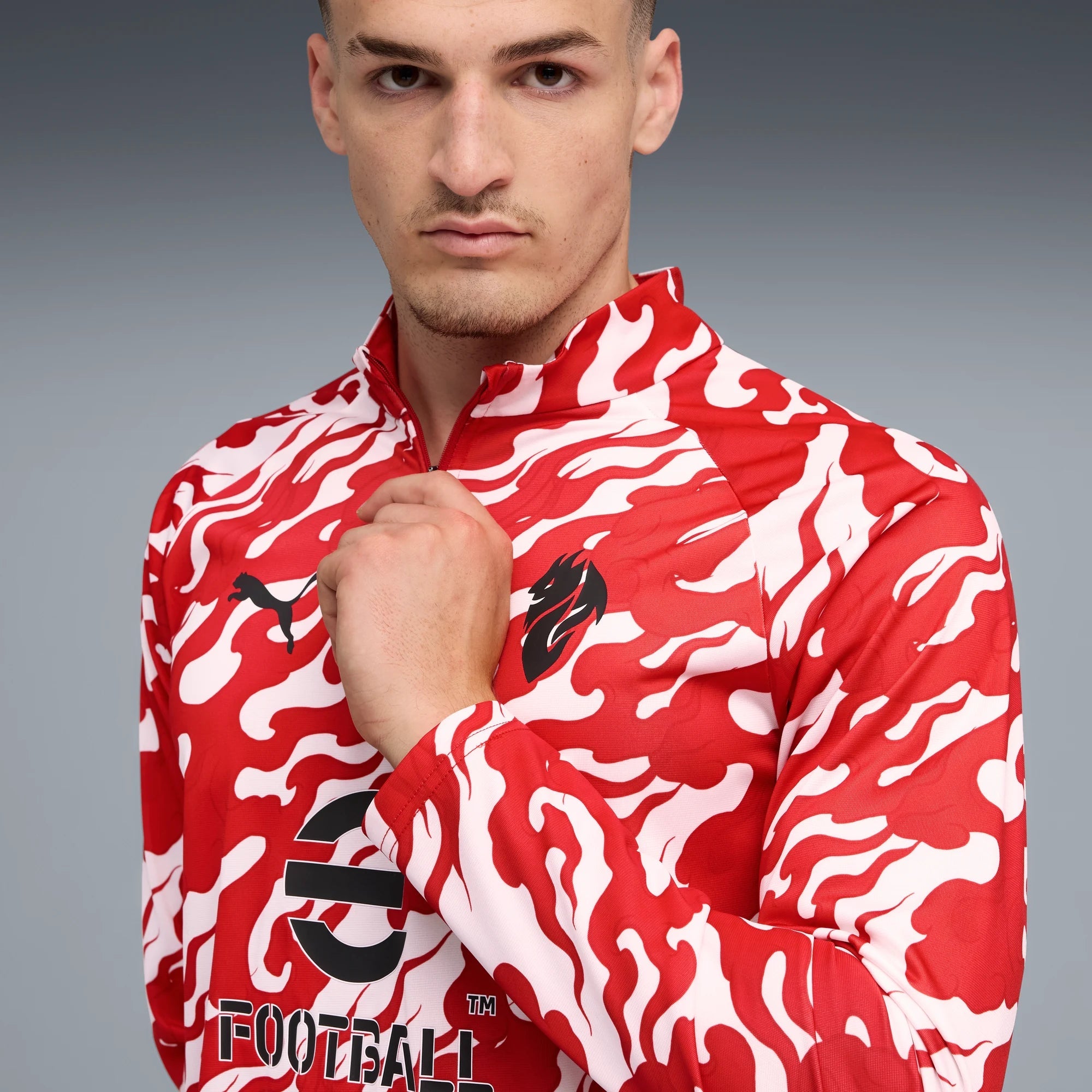 Puma 2025-26 AC Milan Men's 1/4 Zip Training Top Puma White-For All Time Red (Detail 1)