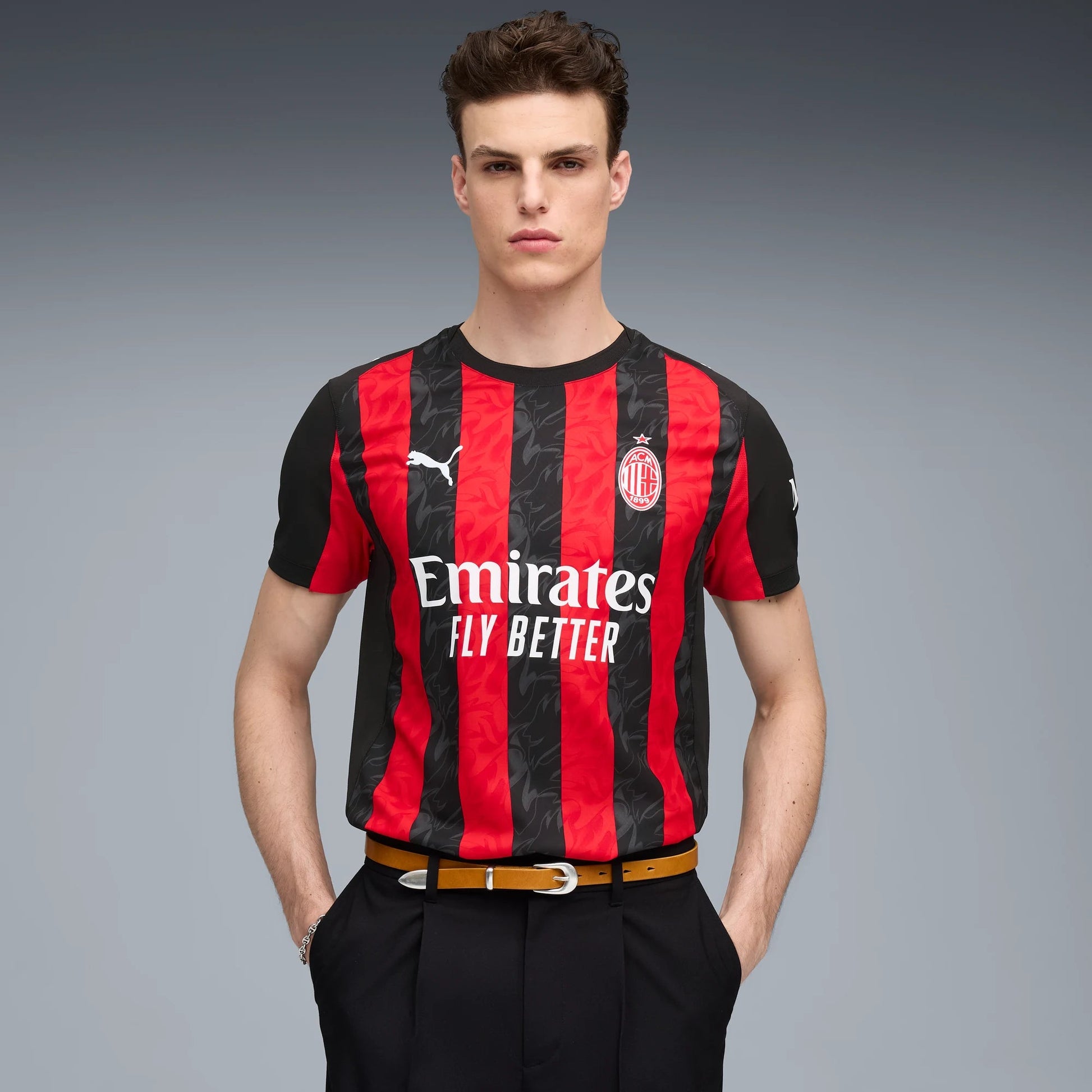 Puma 2025-26 AC Milan Men's Authentic Home Soccer Jersey (Model - Front)