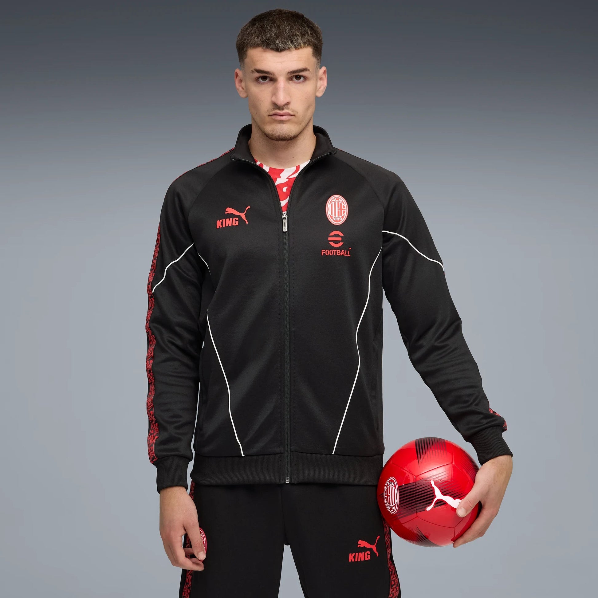 Puma 2025-26 AC Milan Men's KING Anthem Jacket Puma Black-Red (Model - Front)