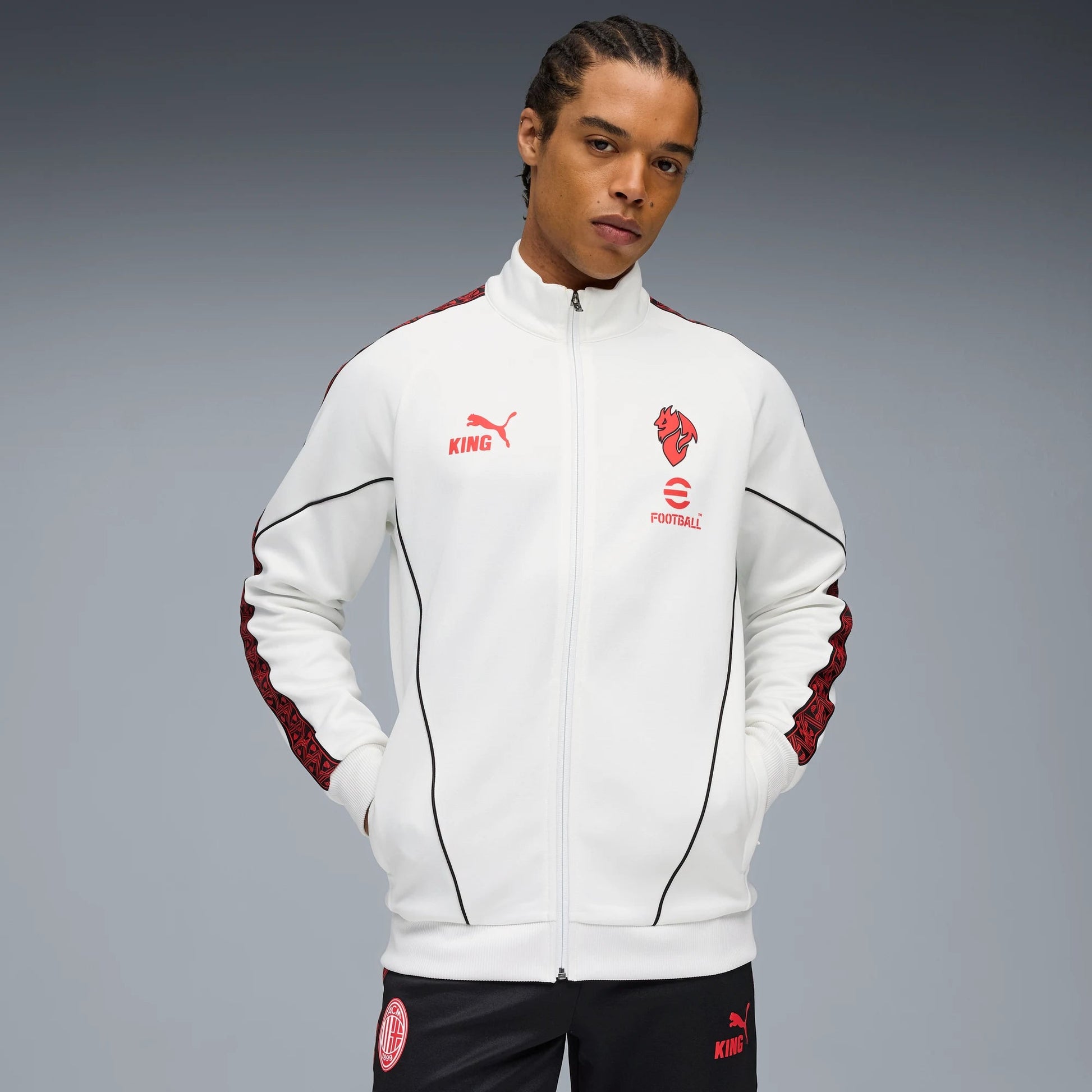 Puma 2025-26 AC Milan Men's KING Anthem Jacket Puma White-Red (Model - Front)