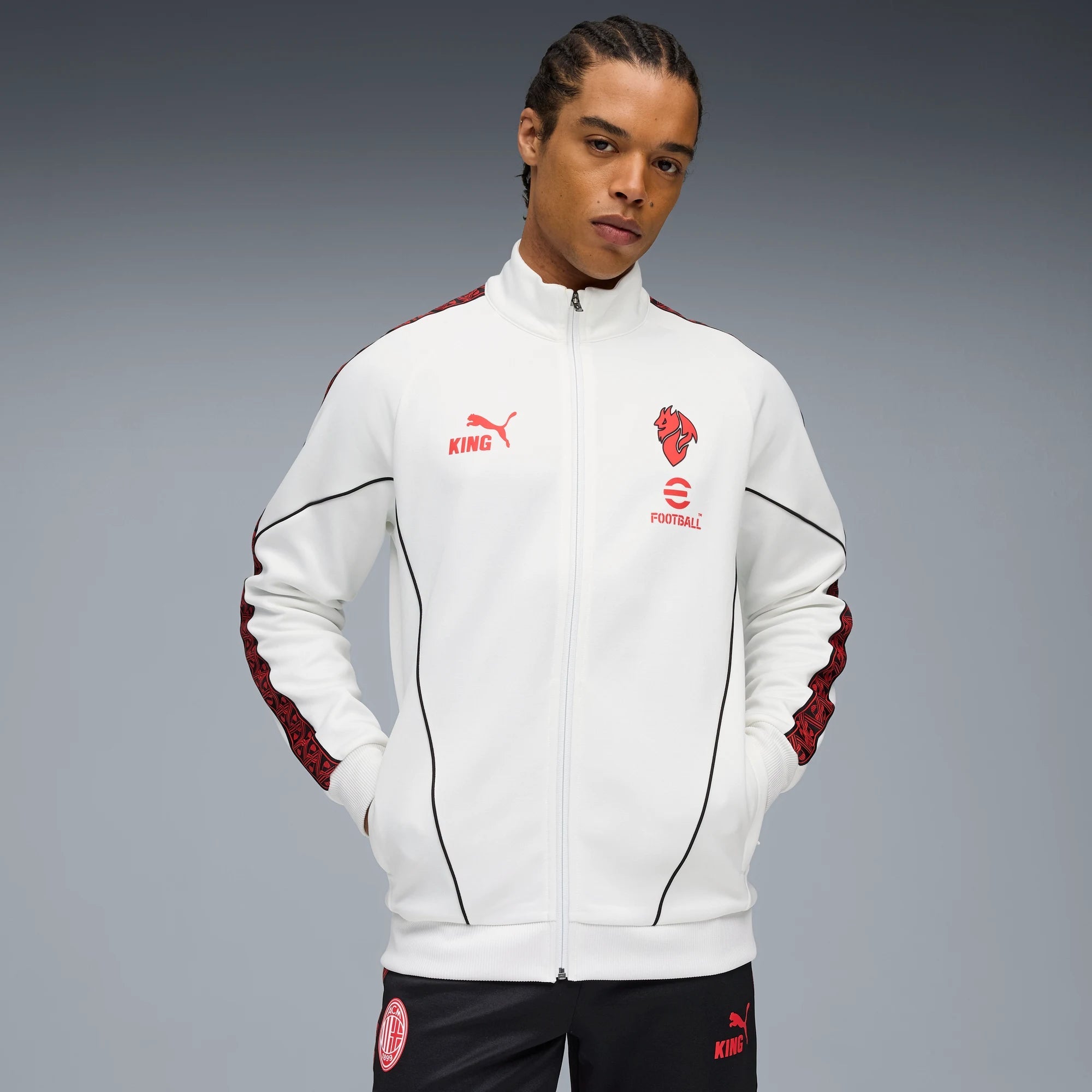 Puma 2025-26 AC Milan Men's KING Anthem Jacket Puma White-Red (Model - Front)