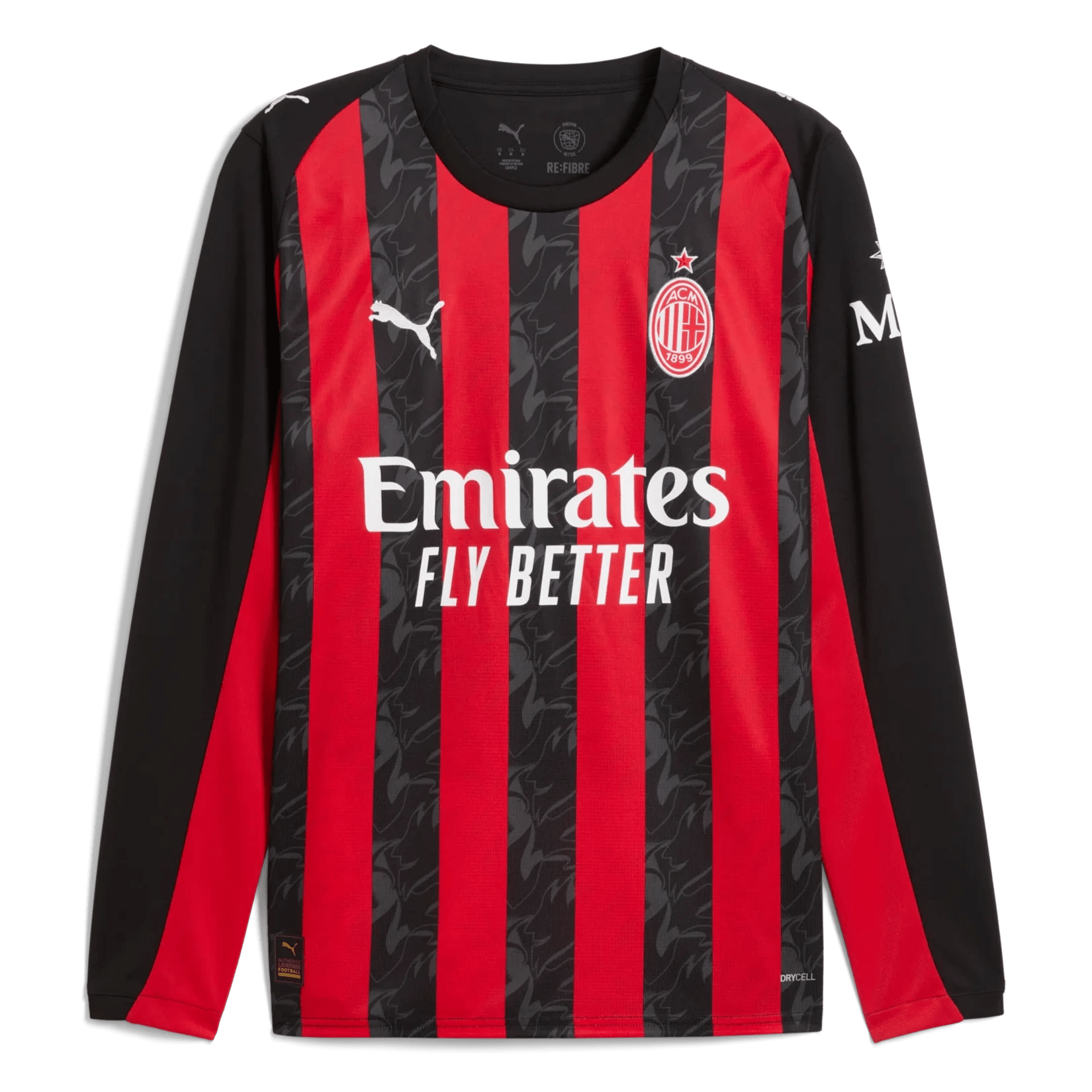Puma 2025-26 AC Milan Men's Stadium Home Long-Sleeve Soccer Jersey (Front)