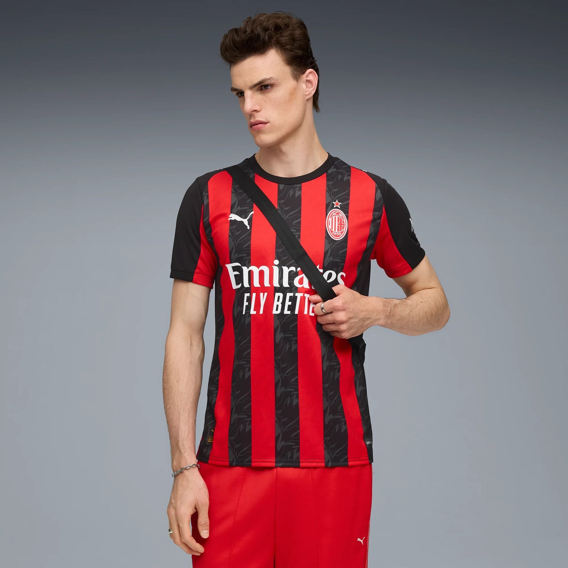 Puma 2025-26 AC Milan Men's Stadium Home Soccer Jersey (Model - Front)