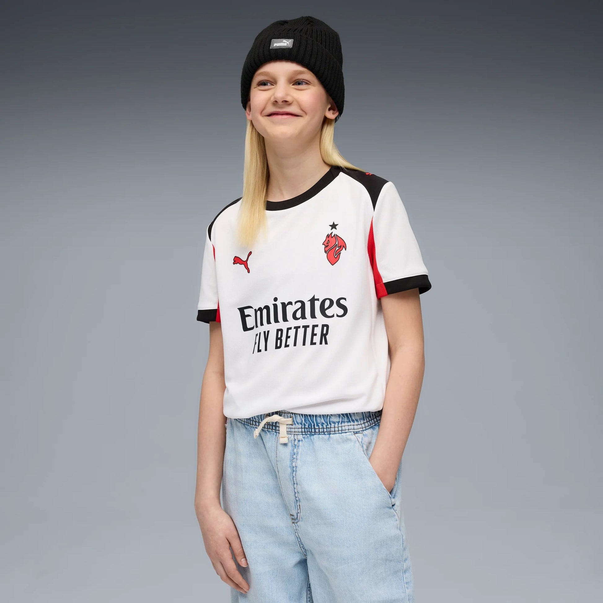 Puma 2025-26 AC Milan Youth Stadium Away Soccer Jersey (Model - Front)