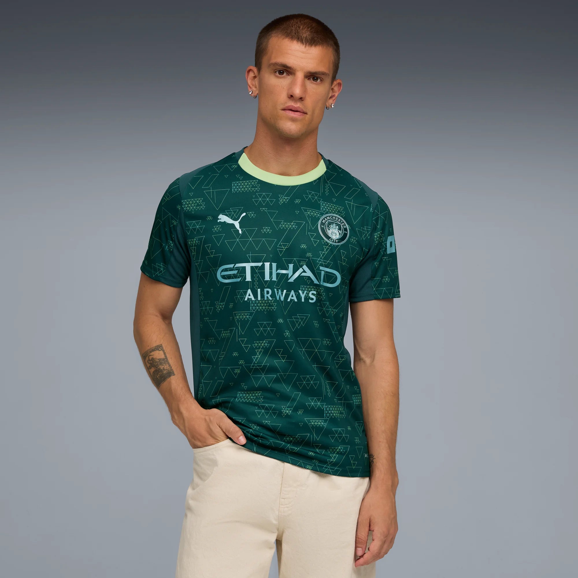 Puma 2025-26 Manchester City Men's Stadium Fourth Soccer Jersey (Model - Front)
