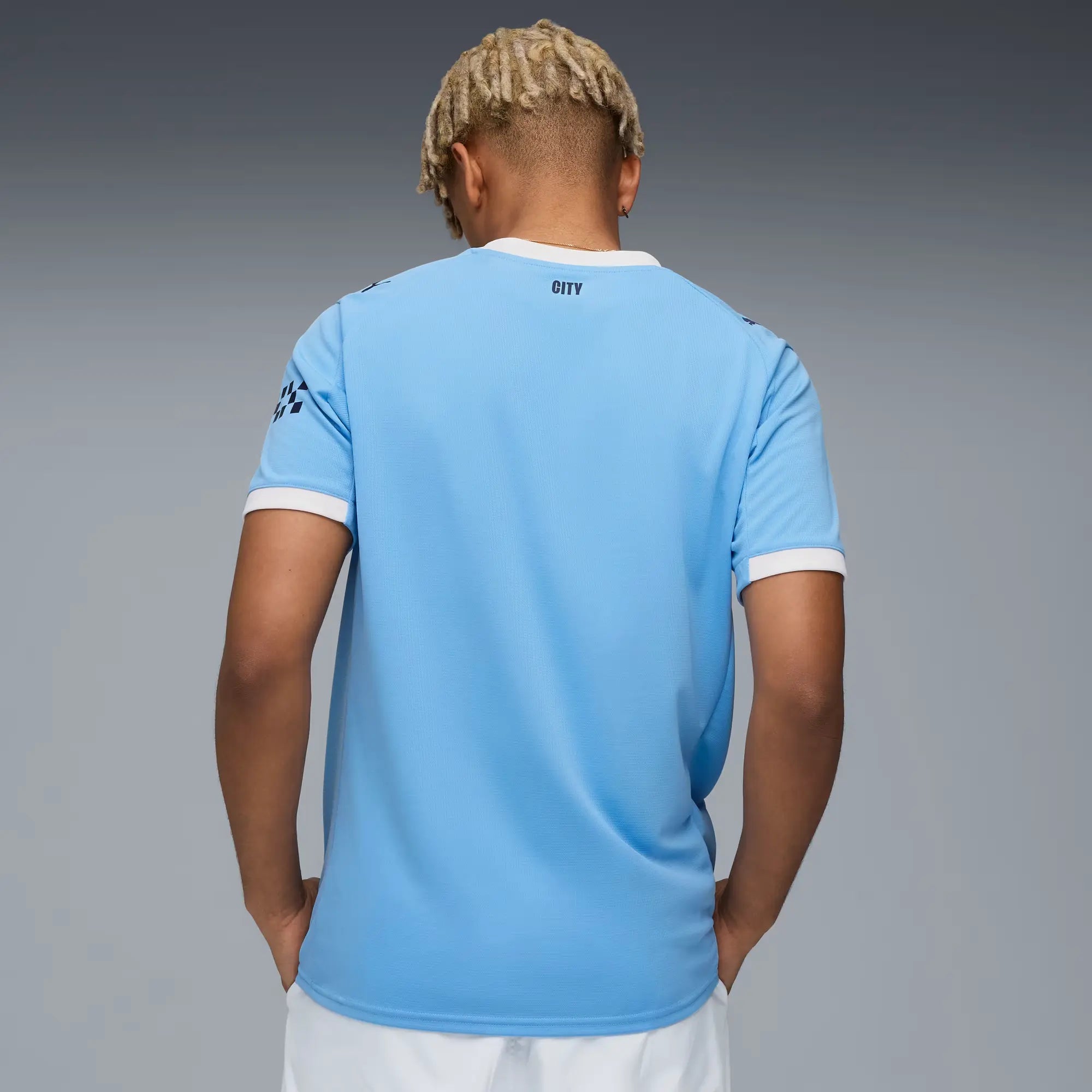 Puma 2025-26 Manchester City Men's Stadium Home Soccer Jersey (Model - Back)
