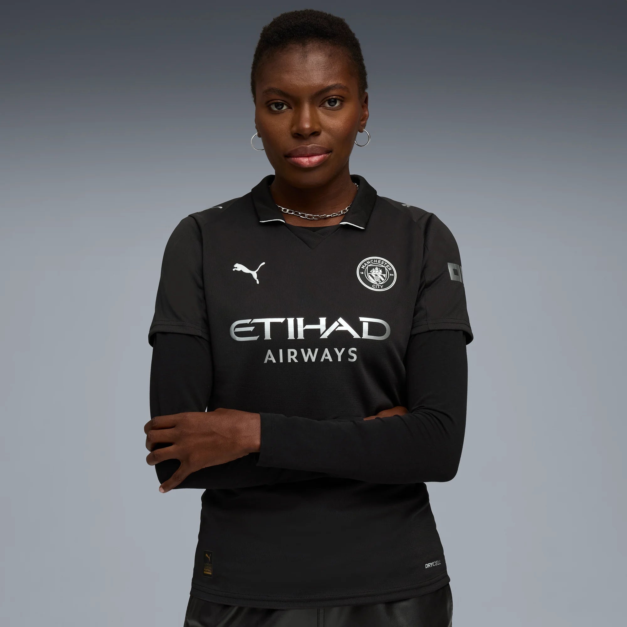 Puma 2025-26 Manchester City Women's Stadium Away Soccer Jersey (Model - Front)