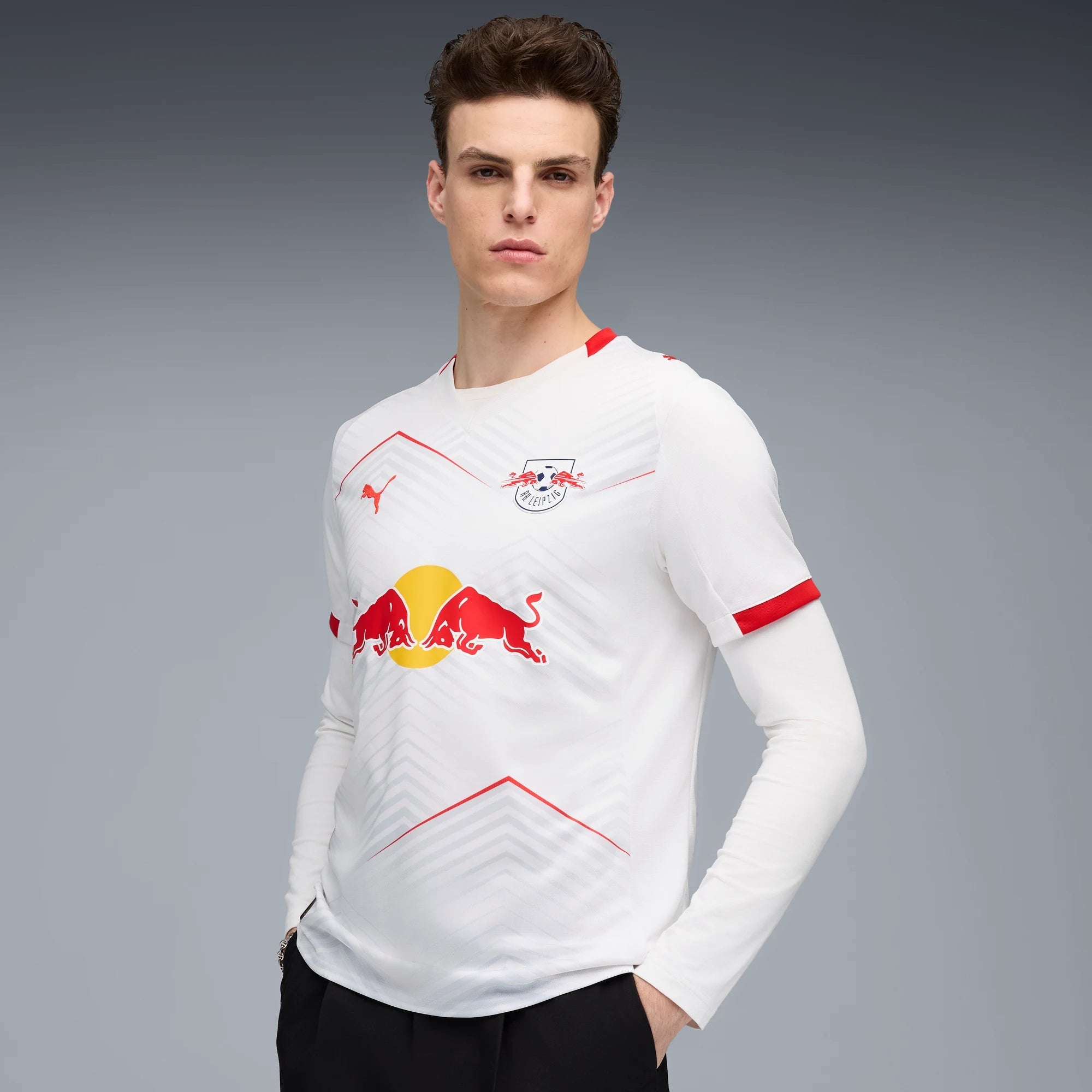 Puma 2025-26 RB Leipzig Stadium Home Soccer Jersey (Model - Front)