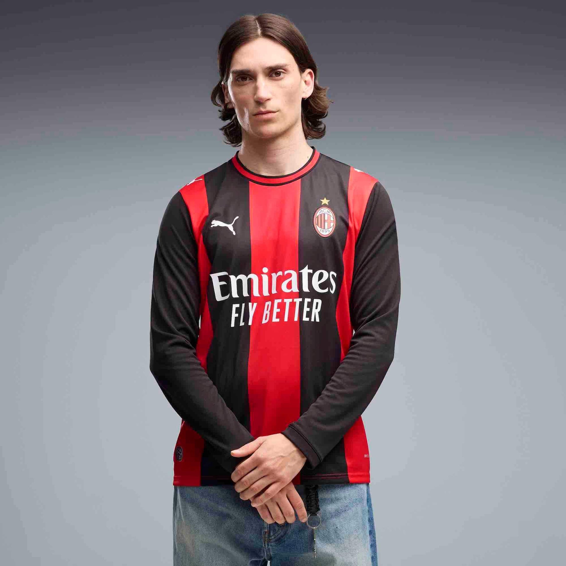 Puma 2026-27 AC Milan Men's Stadium Home Long-Sleeve Soccer Jersey (Model - Front)