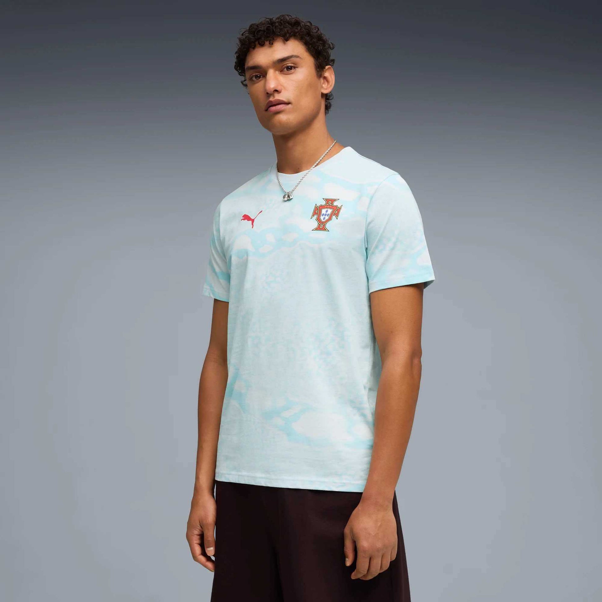 Puma 2026-27 Portugal Men's FtblCulture AOP Tee Sea Glass-Club Red (Model - Front)