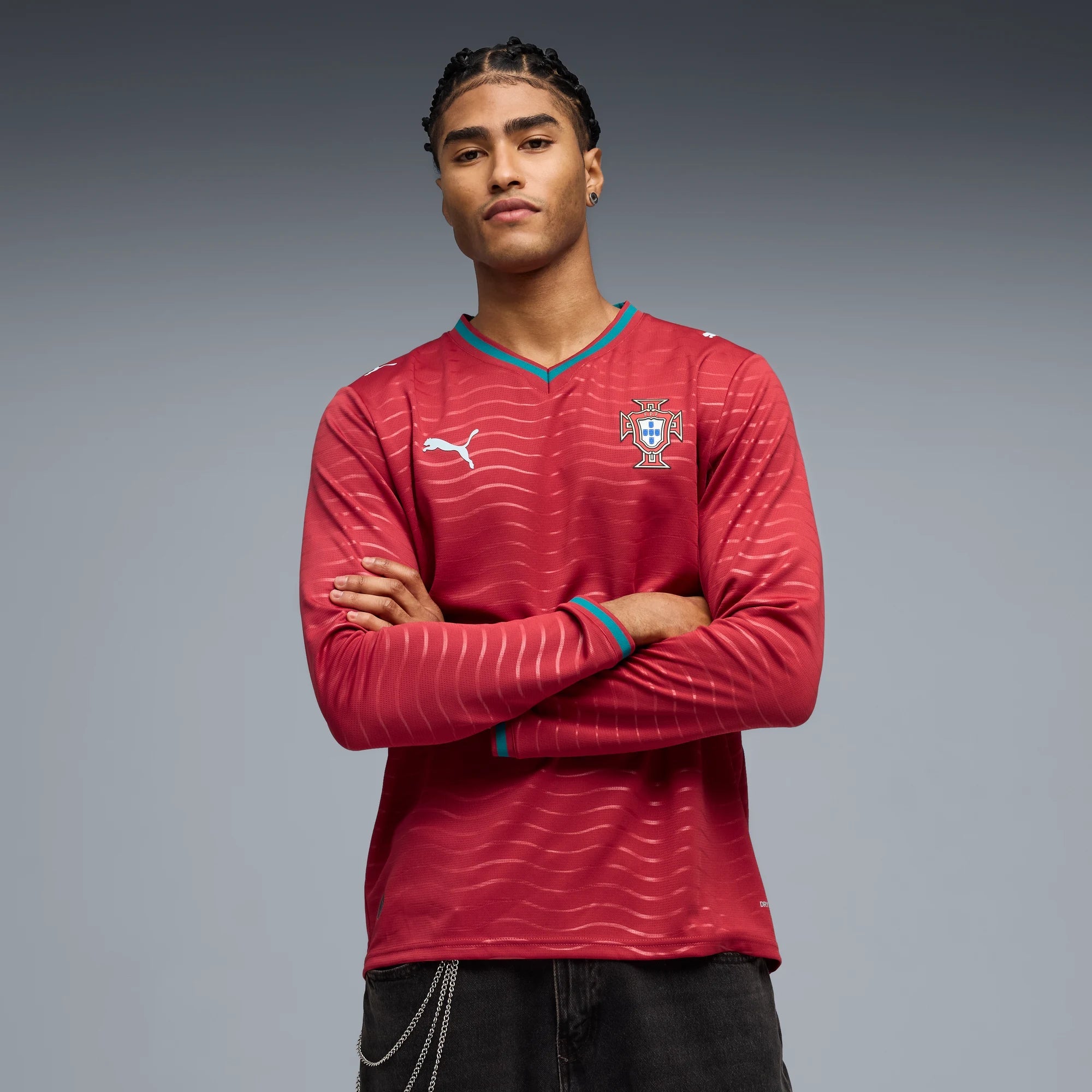 Puma 2026 Portugal Men's Stadium Home Long-Sleeve Soccer Jersey (Model - Front)