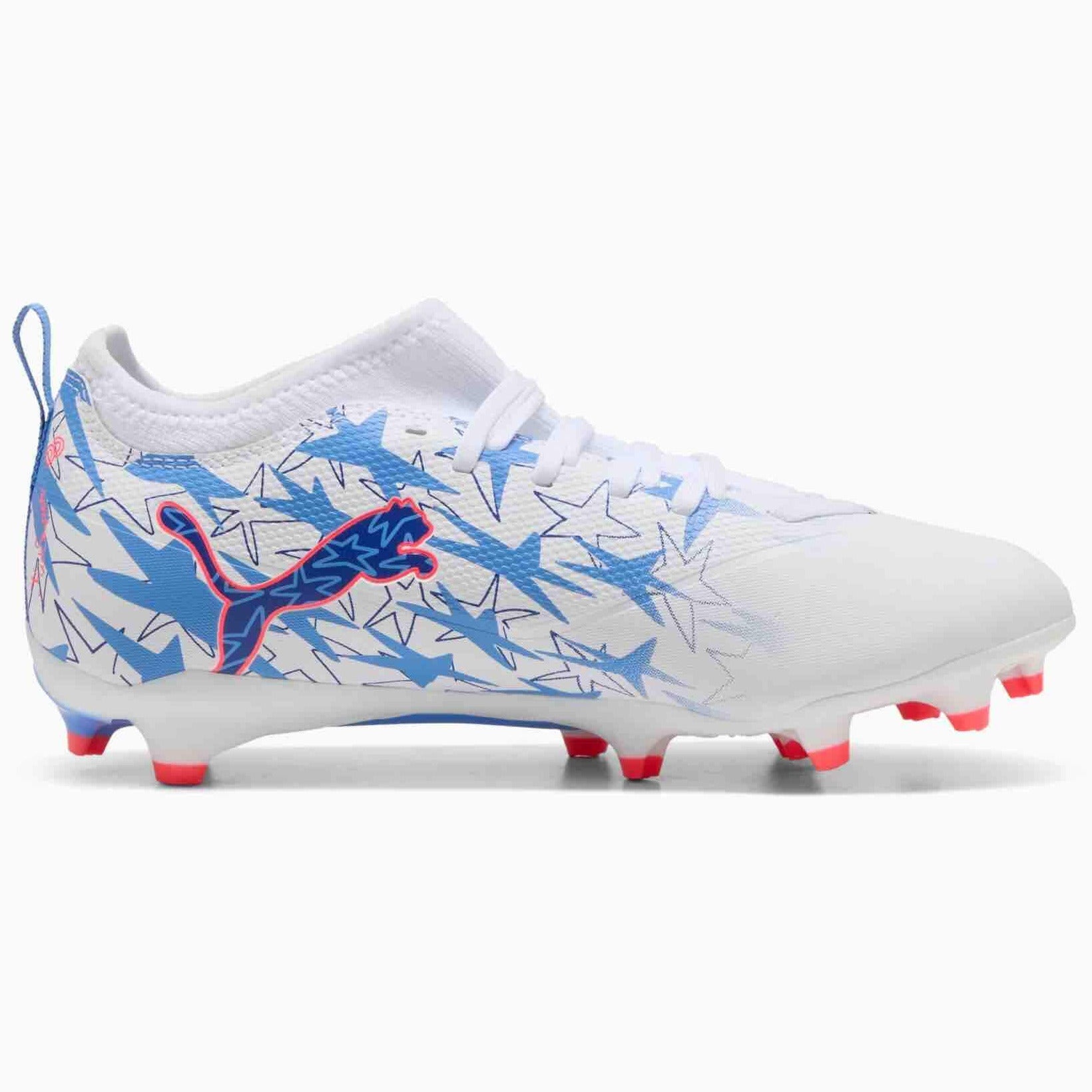 Puma Junior Ultra 6 Match KidSuper x Christian Pulisic Firm_Artificial Ground Soccer Cleats Puma White-Pink Lilac-Dusky Blue (Side 2)