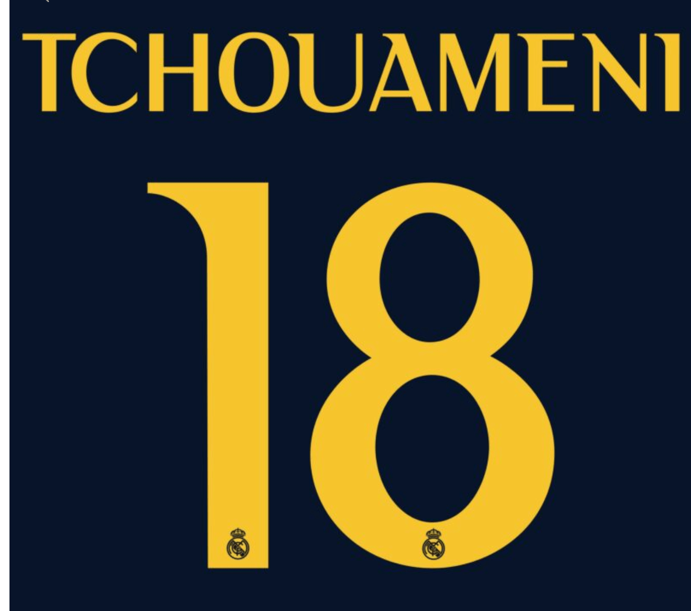 Real Madrid 2023/24 Away Tchouameni #18 Youth Jersey Name Set