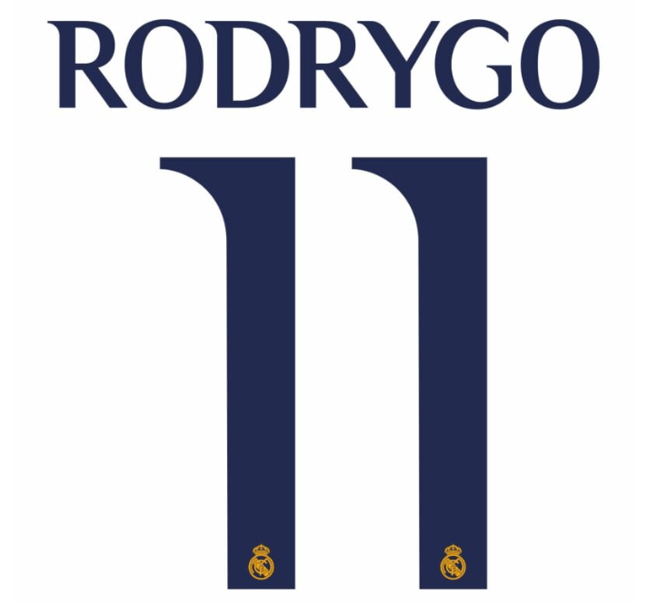Real Madrid 2023/24 Home Rodrygo #11 Jersey Name Set