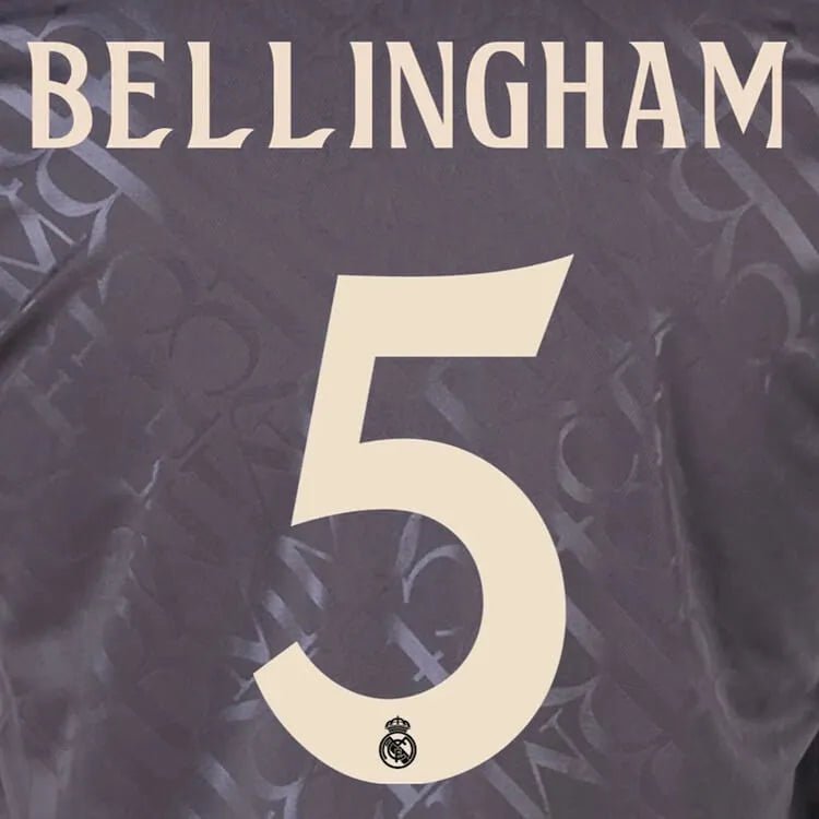 Real Madrid 2024_25 Third BELLINGHAM #5 Youth Official Name Set (CL Version) (Back)