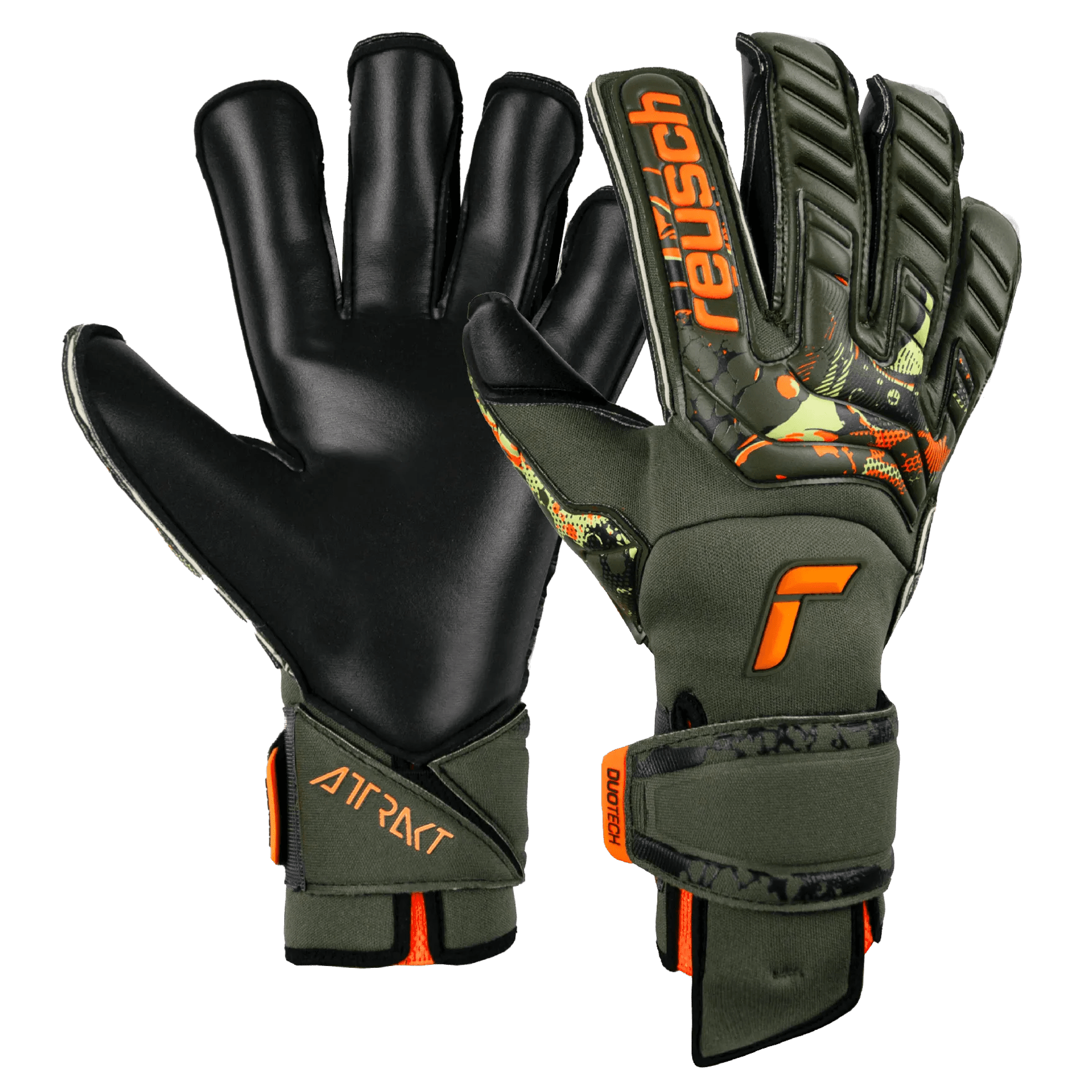 Reusch Attrakt Duo Evolution AdaptiveFlex Goalkeeper Gloves - Desert Green-Shocking Orange (Pair)