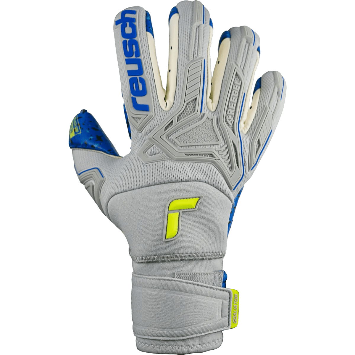Reusch Attrakt Freegel Fusion Ortho-Tec Goaliator Goalkeeper Glove - Grey-Yellow-Blue (Single - Outer)
