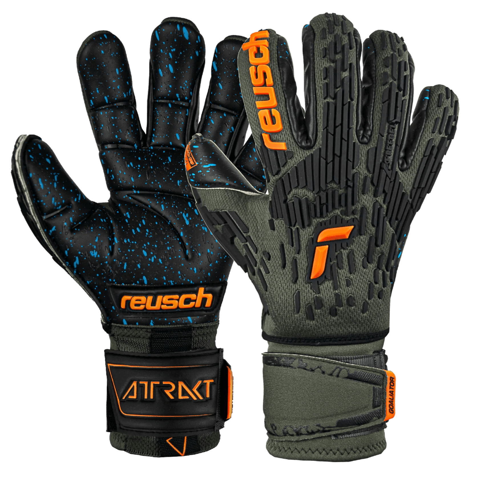 Reusch FG Fusion Ortho Goaliator Goalkeeper Gloves - Green-Black-Orange (Pair)