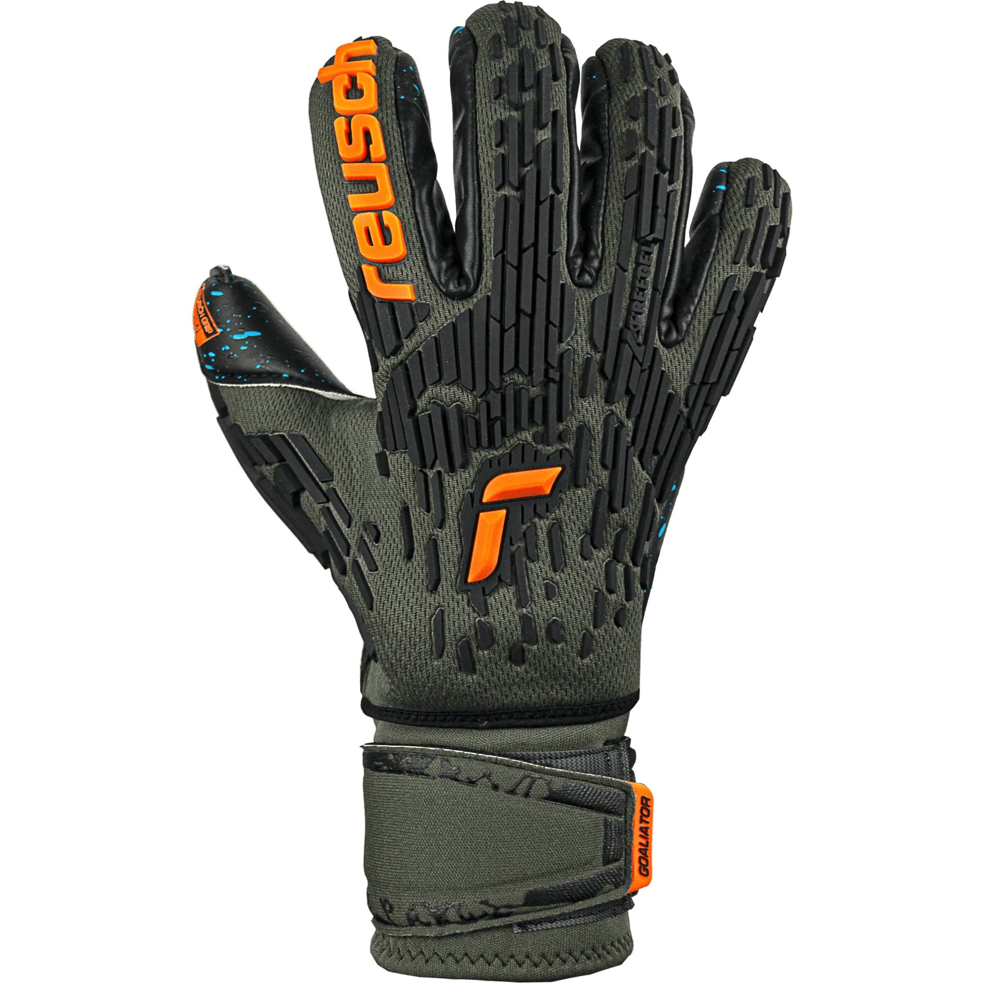 Reusch FG Fusion Ortho Goaliator Goalkeeper Gloves - Green-Black-Orange (Single - Outer)